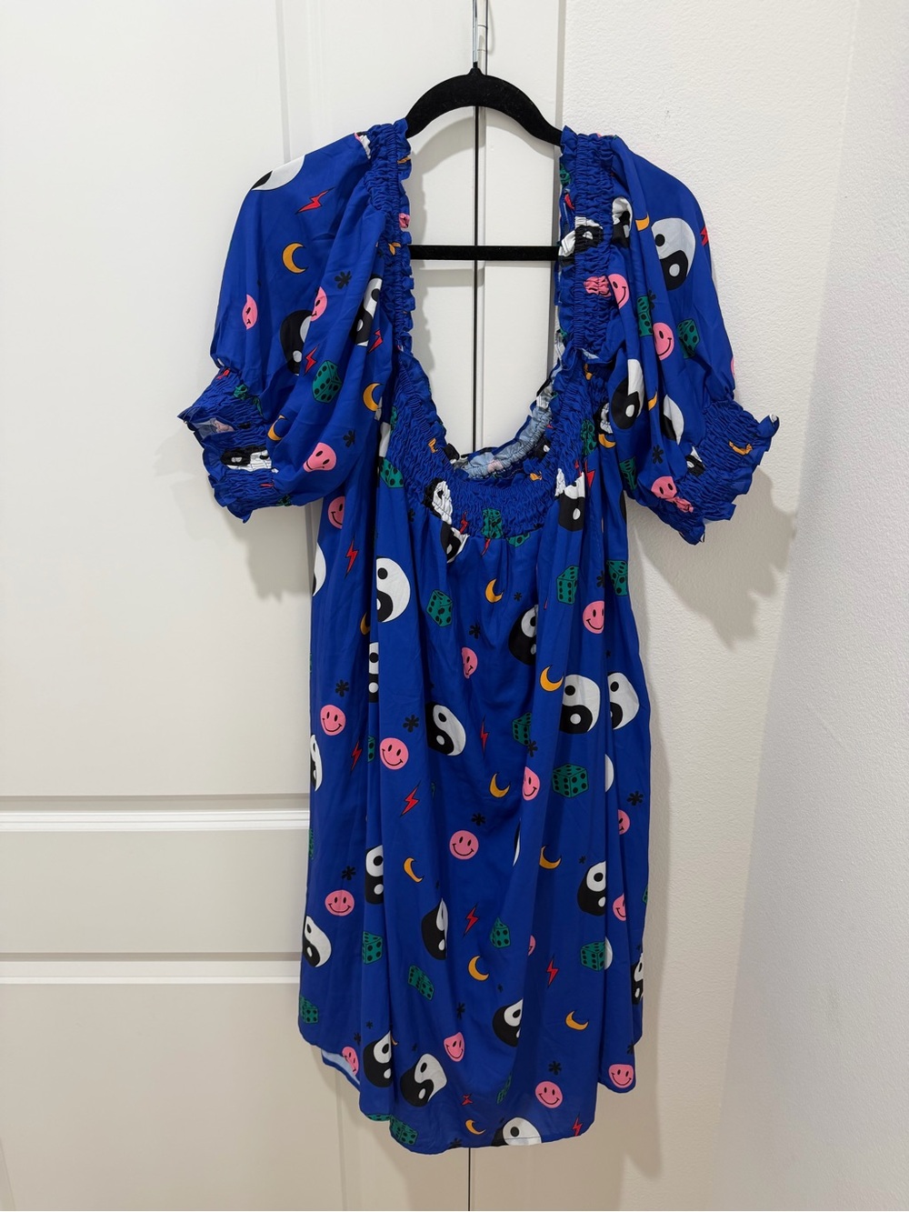 Rare| Dressed in LALA | YinYang Smiley Face Puff Sleeve Midi Dress** - Picture 3 of 6